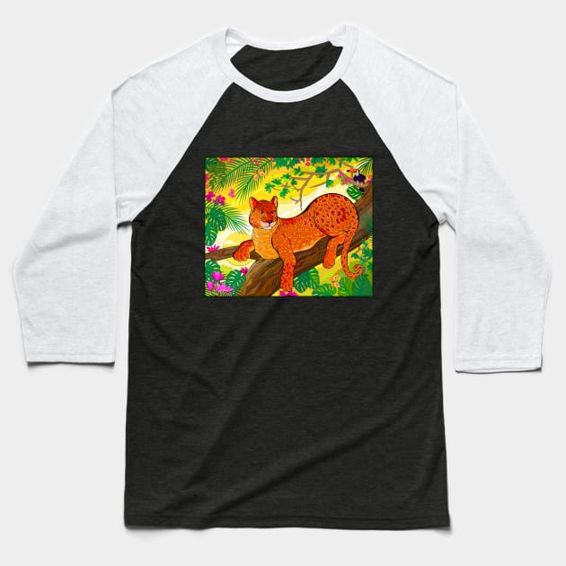 Leopard in tropical jungle Baseball T-Shirt by Artist Natalja Cernecka